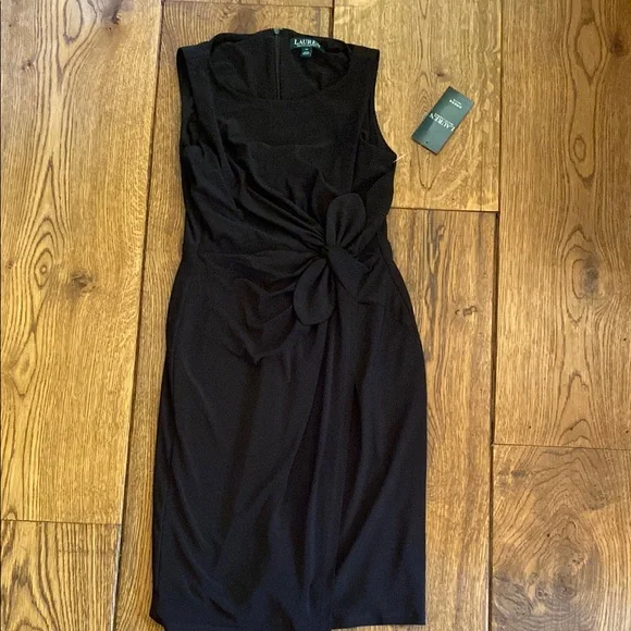 ralph lauren black tie dresses LAUREN Ralph Lauren Tie-Waist Dress Black Pleated Taffeta & Jersey Siz   Celebrity Owned